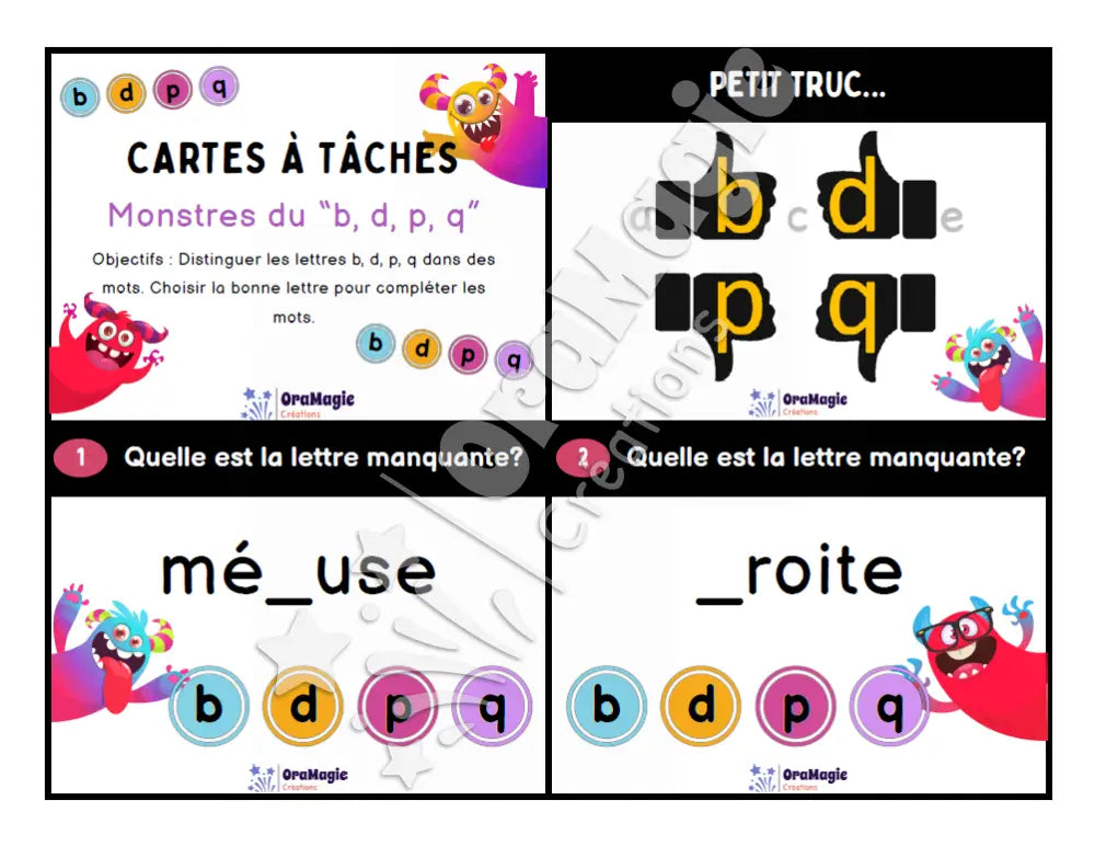 Cartes à tâches - Monstres du b d p q - Produit numérique