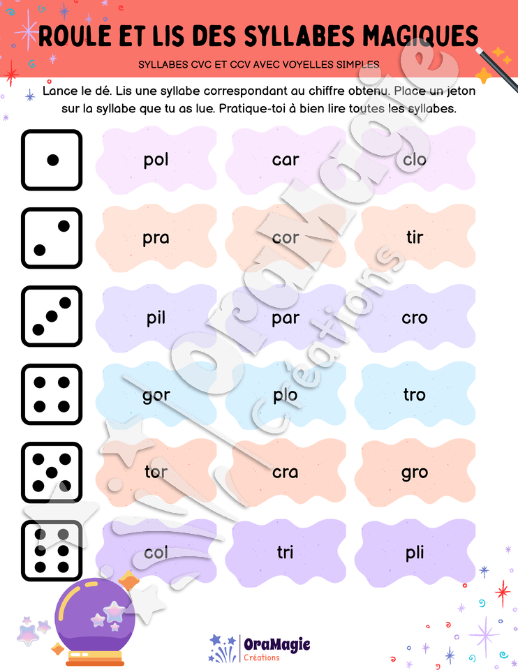 Roule et lis des syllabes magiques - CVC-CCV Roule et lis des syllabes magiques - CVC-CCV