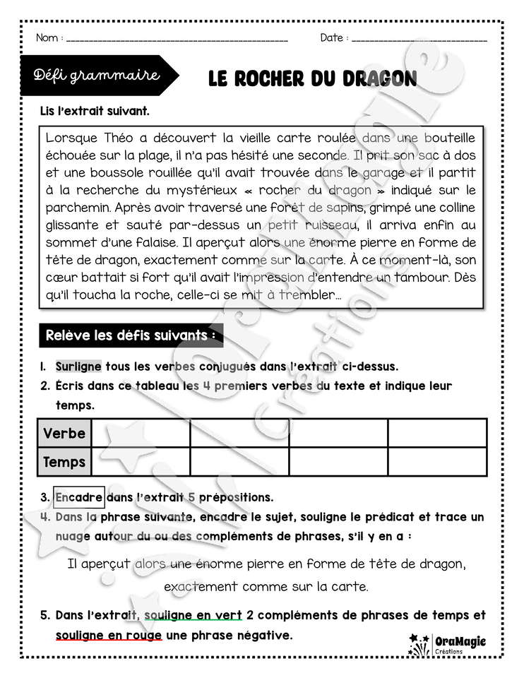 Défi grammaire - Le rocher du dragon Défi grammaire - Le rocher du dragon