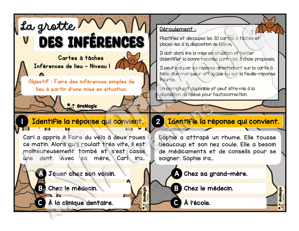 Cartes à tâches - La grotte des inférences - Inférences de lieu - Niveau 1 Cartes à tâches - La grotte des inférences - Inférences de lieu - Niveau 1
