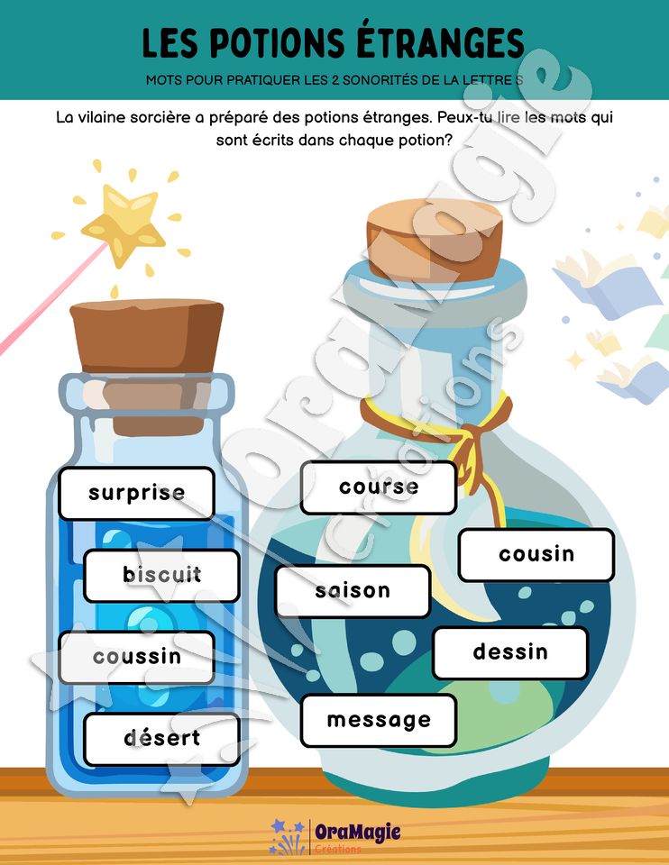 Les potions étranges - 2 sonorités du S dans des mots Les potions étranges - 2 sonorités du S dans des mots