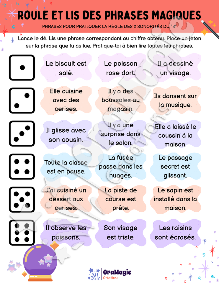 Roule et lis des phrases magiques - règle des 2 sonorités du S Roule et lis des phrases magiques - règle des 2 sonorités du S