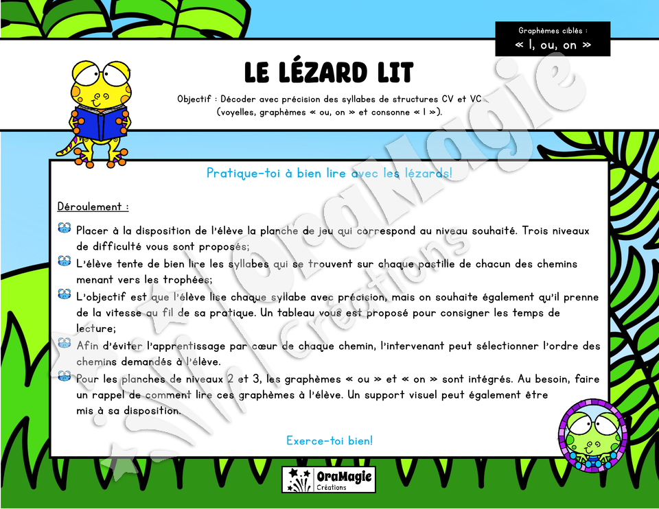 Le lézard lit - Décodage syllabes simples CV et VC Le lézard lit - Décodage syllabes simples CV et VC