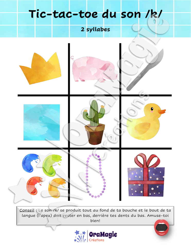 Tic-tac-toe du son -k- position initiale