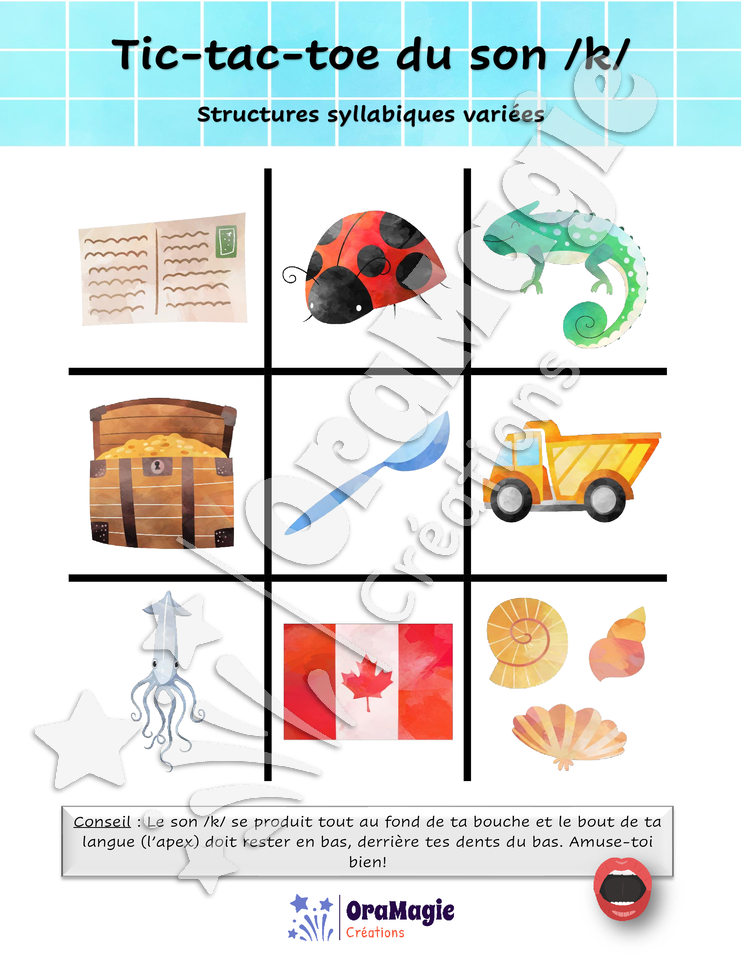 Tic-tac-toe du son -k- position initiale