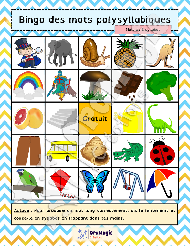 Bingo des mots polysyllabiques 3$