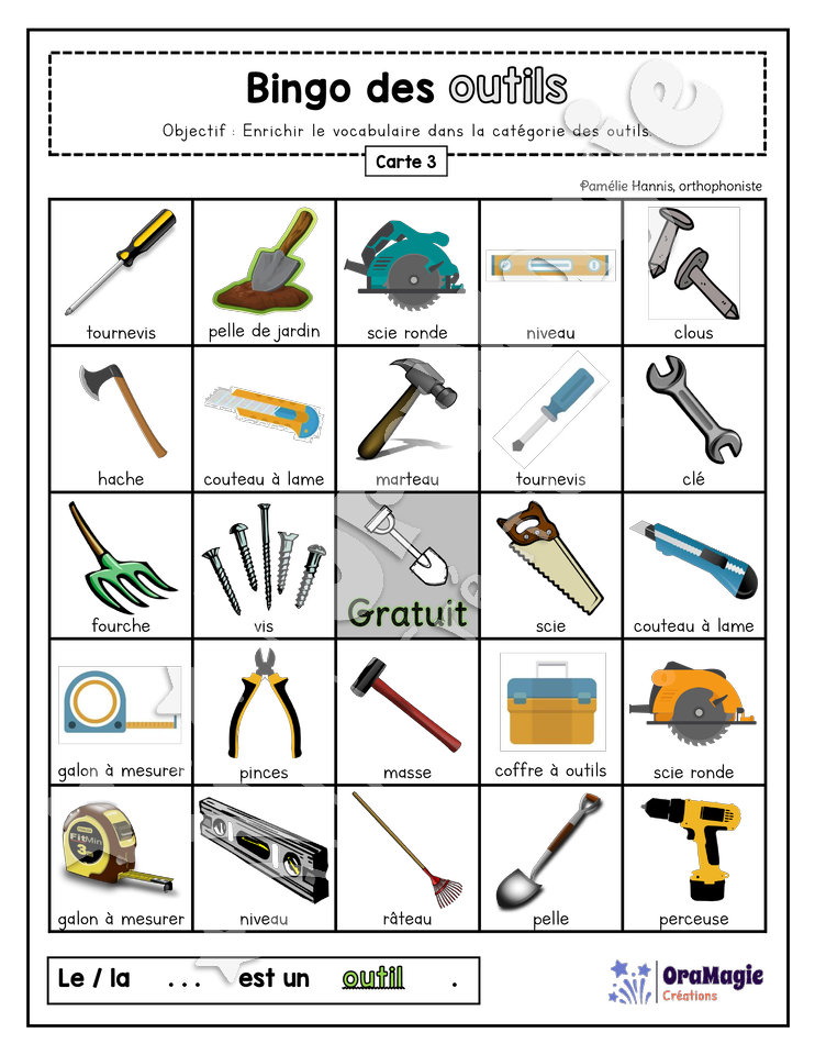 Bingo des outils - 3 cartes