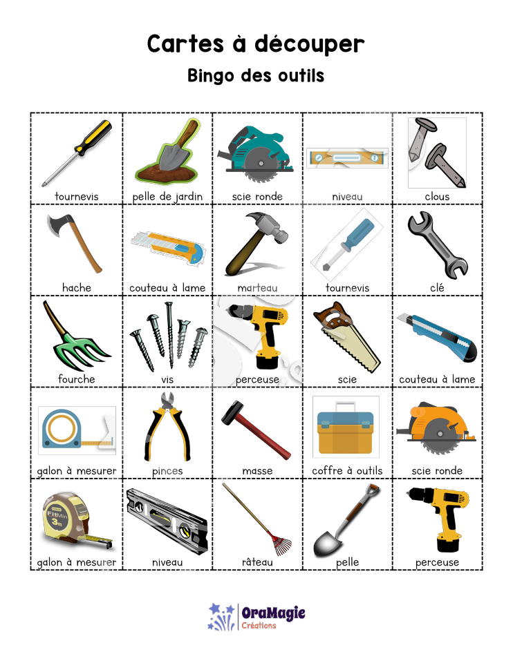 Bingo des outils - 3 cartes