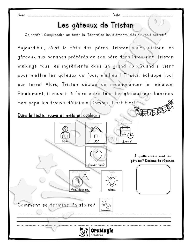 Compréhension de lecture et du récit 1re année - Les gâteaux de Tristan.pdf