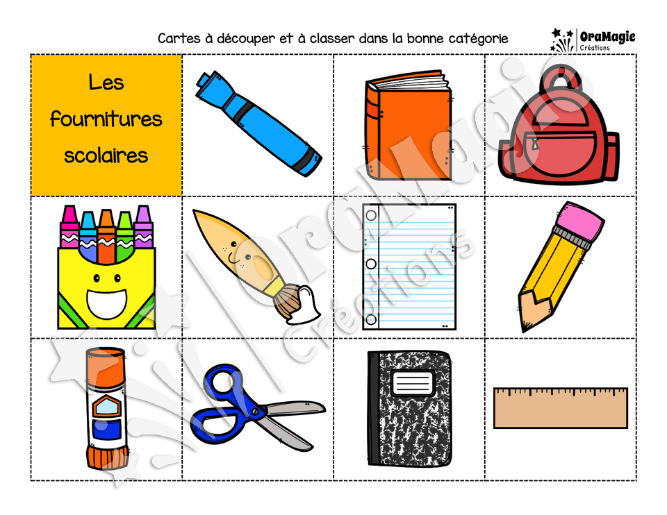 Catégorie en images - Les fournitures scolaires