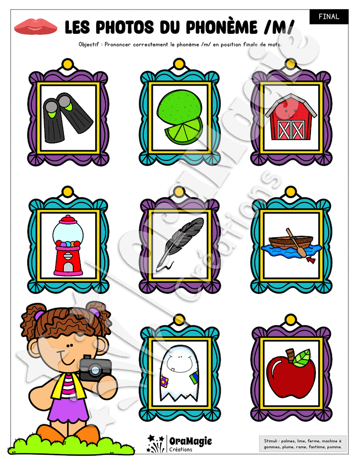 Les photos du phonème -m- 3 positions