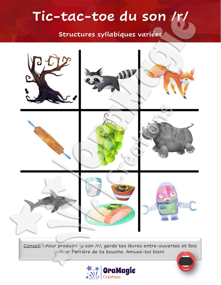 Tic-tac-toe du son -r- position initiale