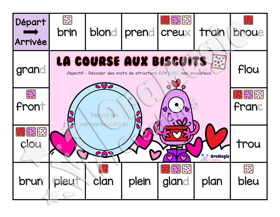 La course aux biscuits - Décodage vrais mots CCV avec et sans sons amoureux