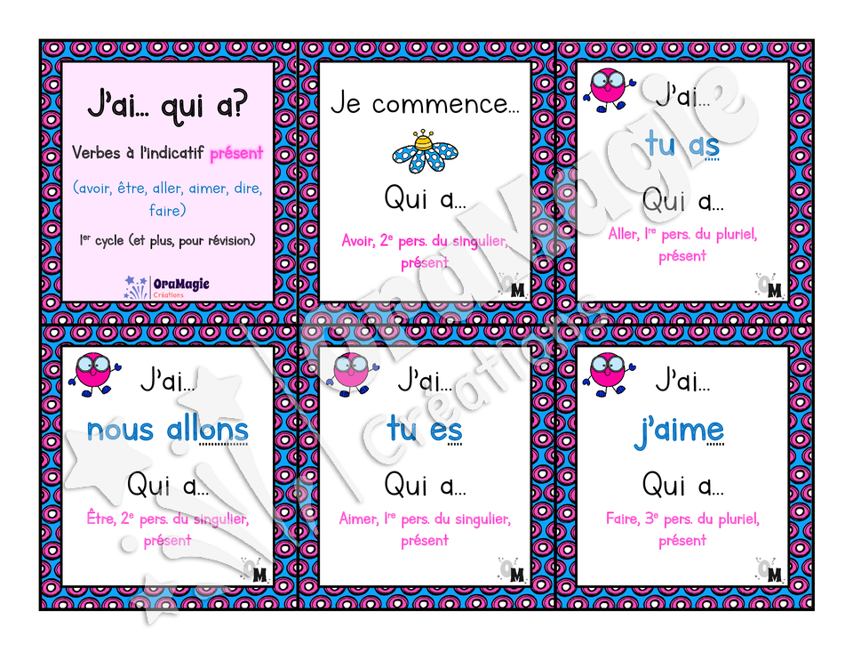 J_ai... qui a - Verbes présent avoir, être, aller, aimer, dire, faire - 1er cycle et plus.pdf
