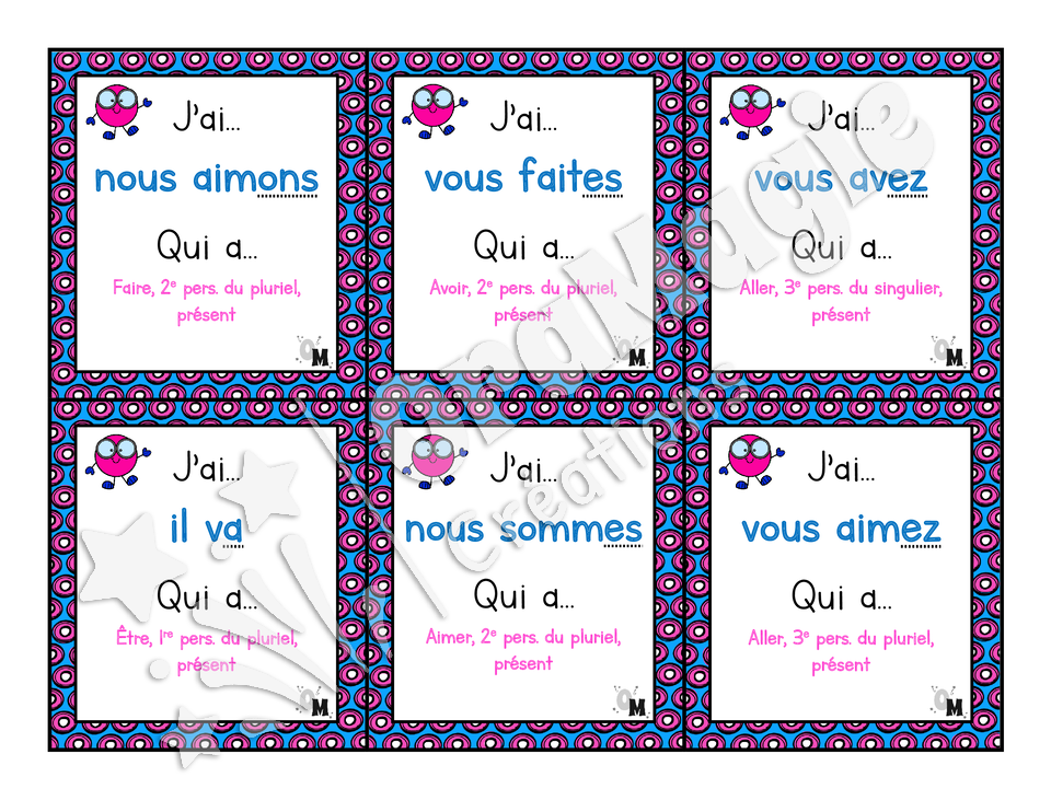 J'ai... qui a - Verbes présent avoir, être, aller, aimer, dire, faire