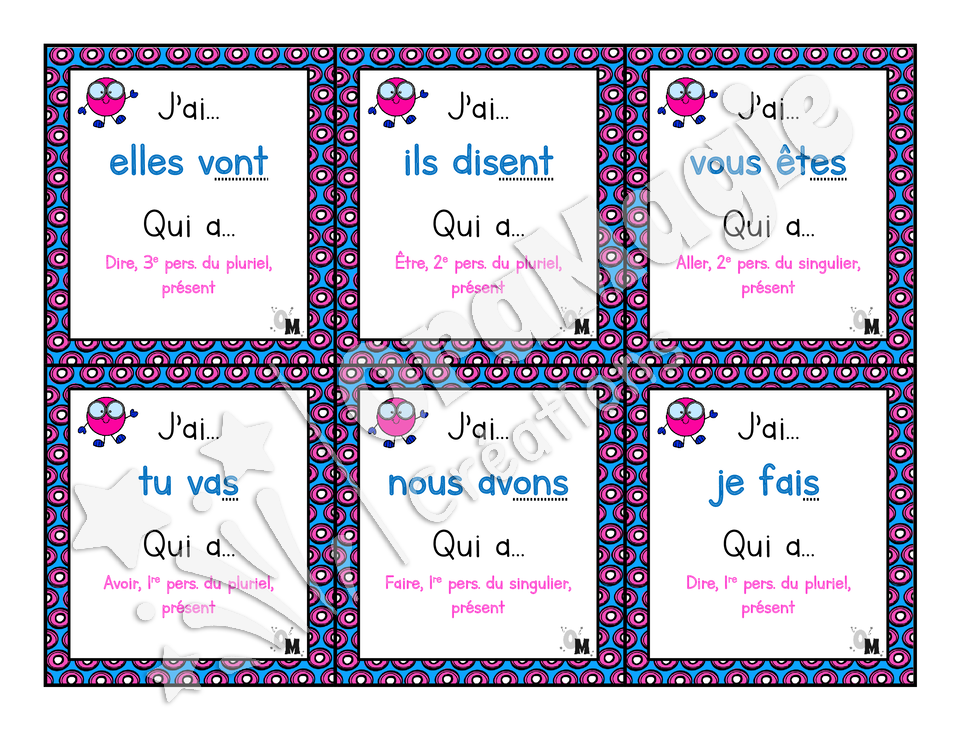 J'ai... qui a - Verbes présent avoir, être, aller, aimer, dire, faire
