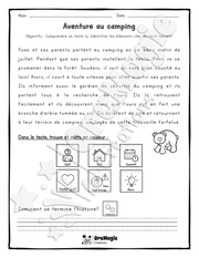 Compréhension de lecture et du récit 1re année - Aventure au camping.pdf