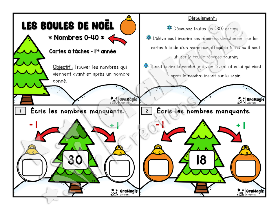 Cartes à tâches - Les boules de Noël - 1re année - Mathématiques - Nombre avant et après - 6$.pdf