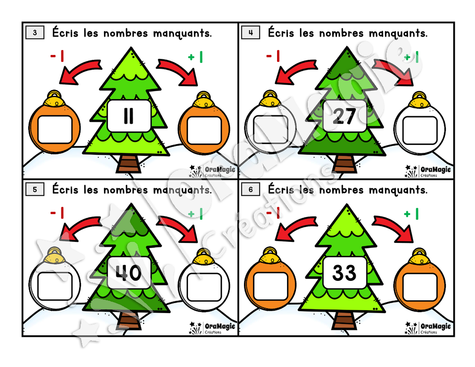 Cartes à tâches - Les boules de Noël - Nombre avant et après - 1re année