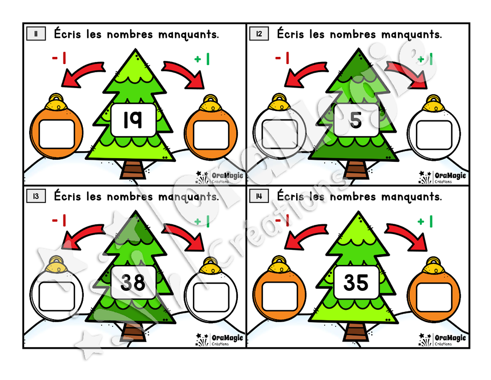 Cartes à tâches - Les boules de Noël - Nombre avant et après - 1re année