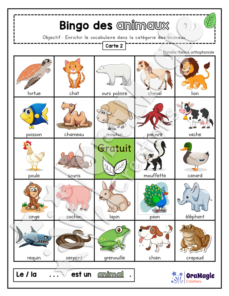 Bingo des animaux - 3 cartes