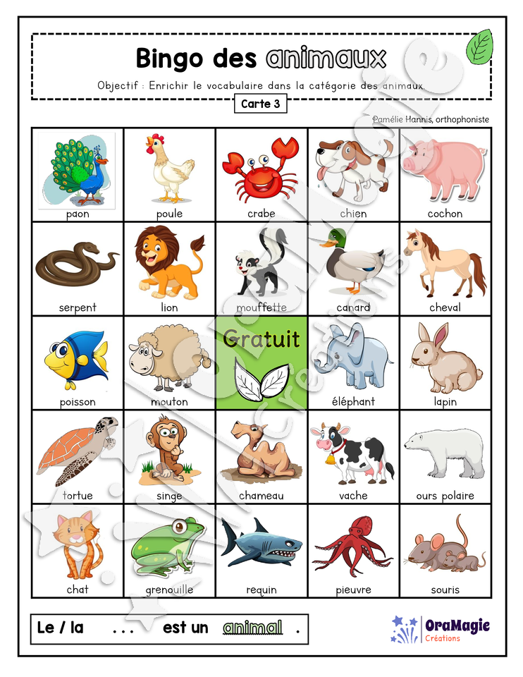 Bingo des animaux - 3 cartes