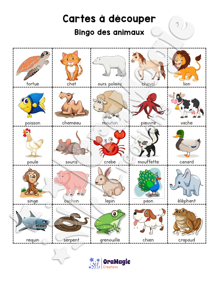 Bingo des animaux - 3 cartes