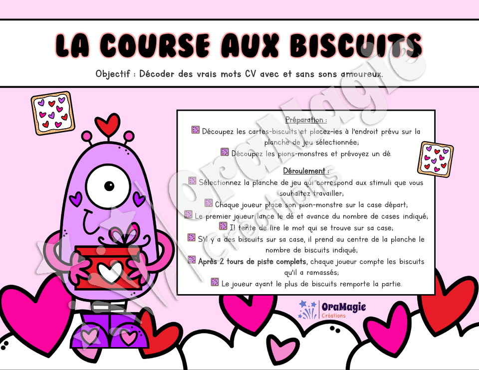 La course aux biscuits - Décodage vrais mots CV avec et sans sons amoureux - Langage écrit et 1re année.pdf