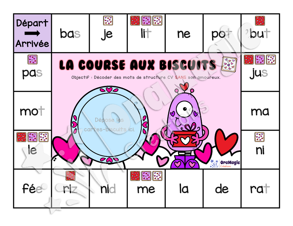 La course aux biscuits - Décodage vrais mots CV avec et sans sons amoureux