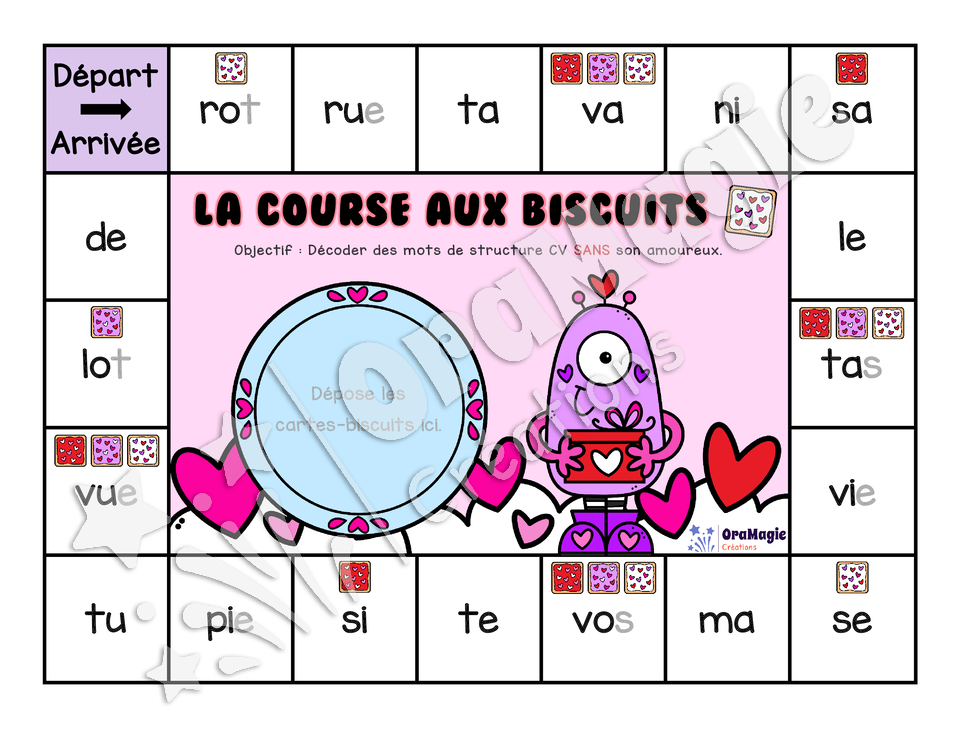 La course aux biscuits - Décodage vrais mots CV avec et sans sons amoureux