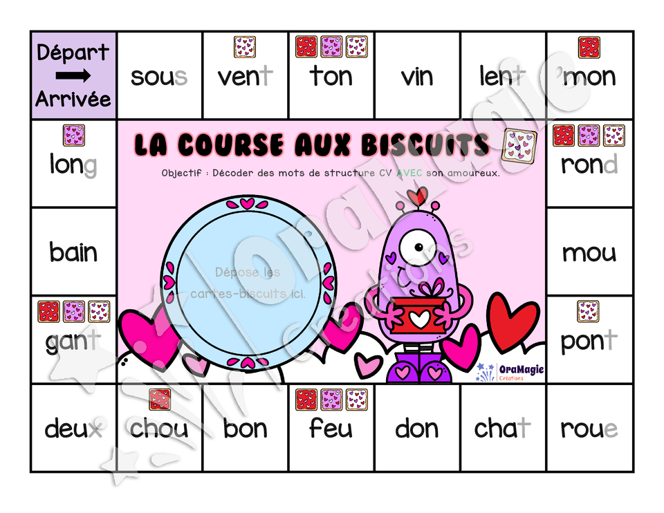 La course aux biscuits - Décodage vrais mots CV avec et sans sons amoureux