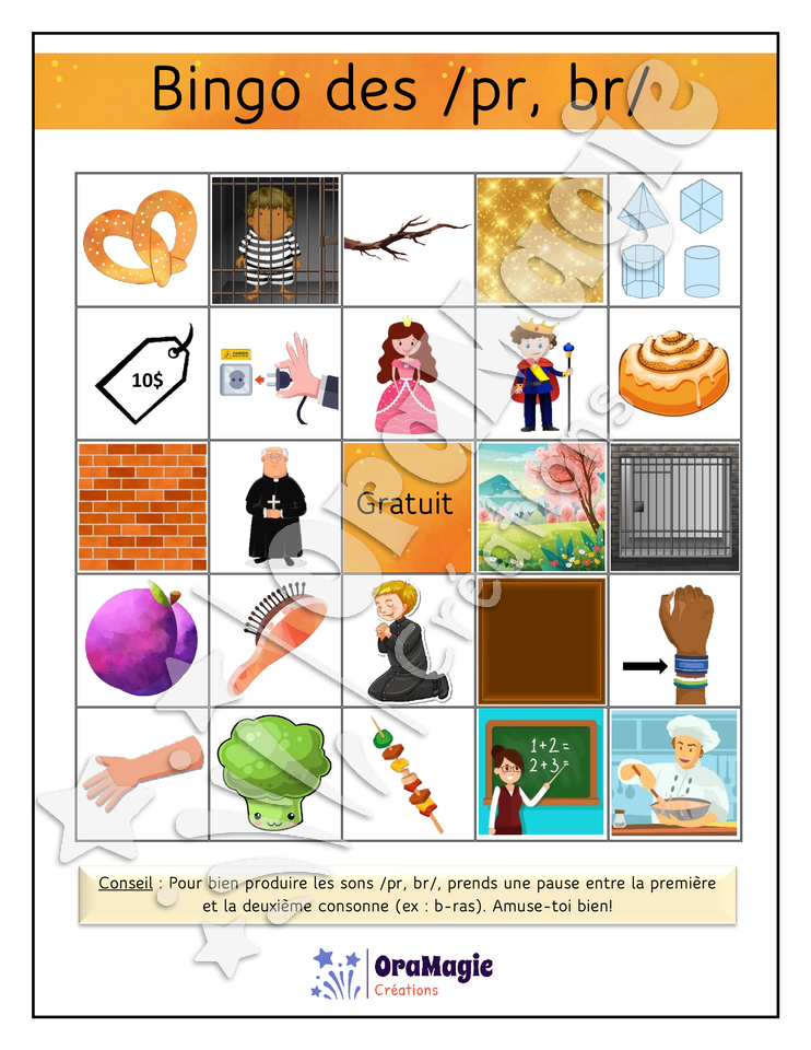 Bingo des groupes consonantiques -pr-br-