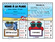 Cartes à tâches - Noms à la plage - Genre et nombre des noms - 3e cycle - 4$.pdf