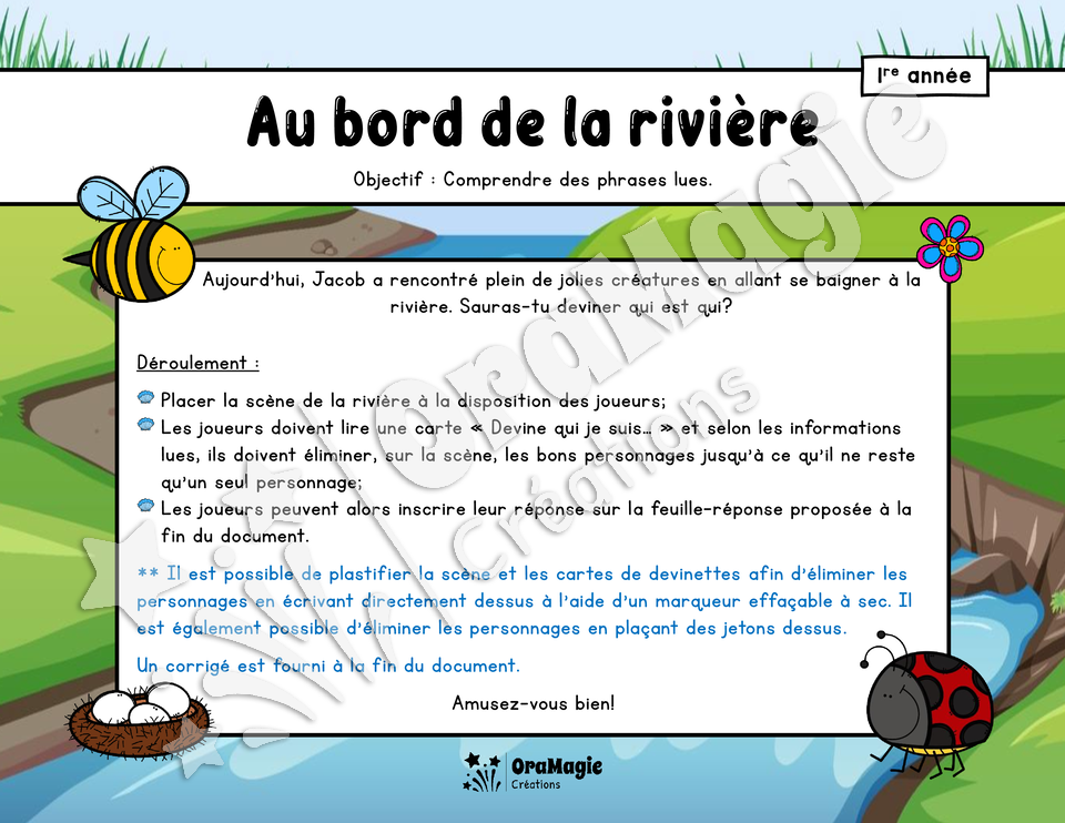 Au bord de la rivière - Compréhension de lecture - 1re année.pdf