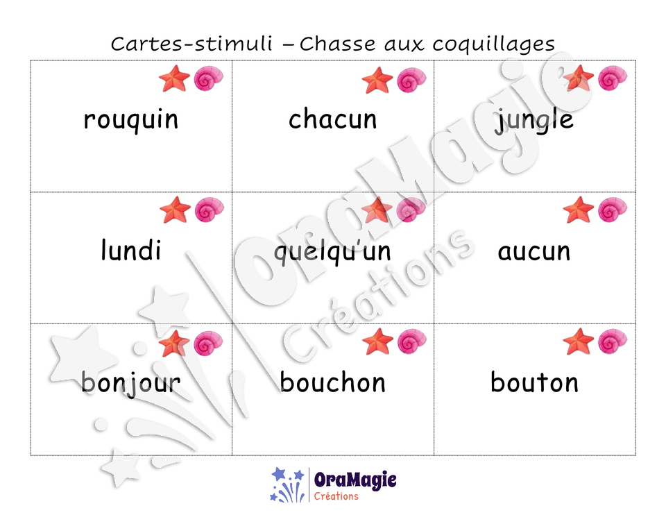 Confusions OU-ON-IN-UN - Niveau 5 - Chasse aux coquillages