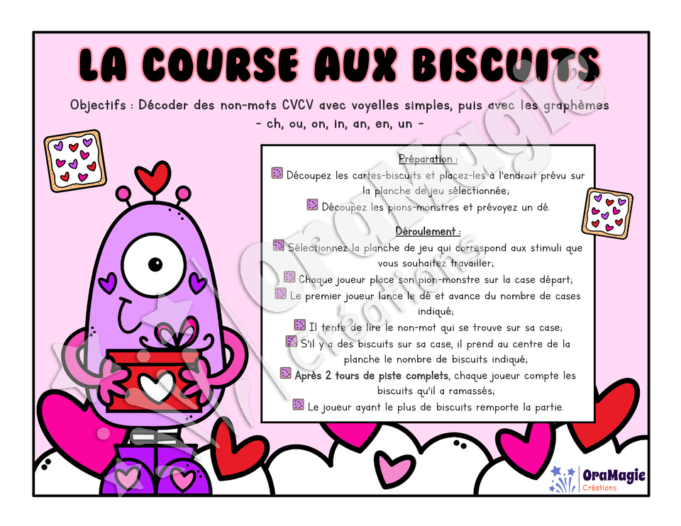 La course aux biscuits - Décodage non-mots CVCV avec graphèmes simples, puis avec -ch, ou, on, in, an, en, un- langage écrit et 1re année - 4$.pdf