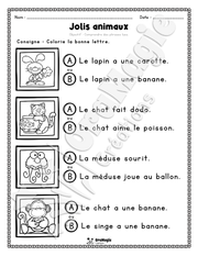 Compréhension de lecture - Trouve la bonne phrase - Jolis animaux - 1re année.pdf