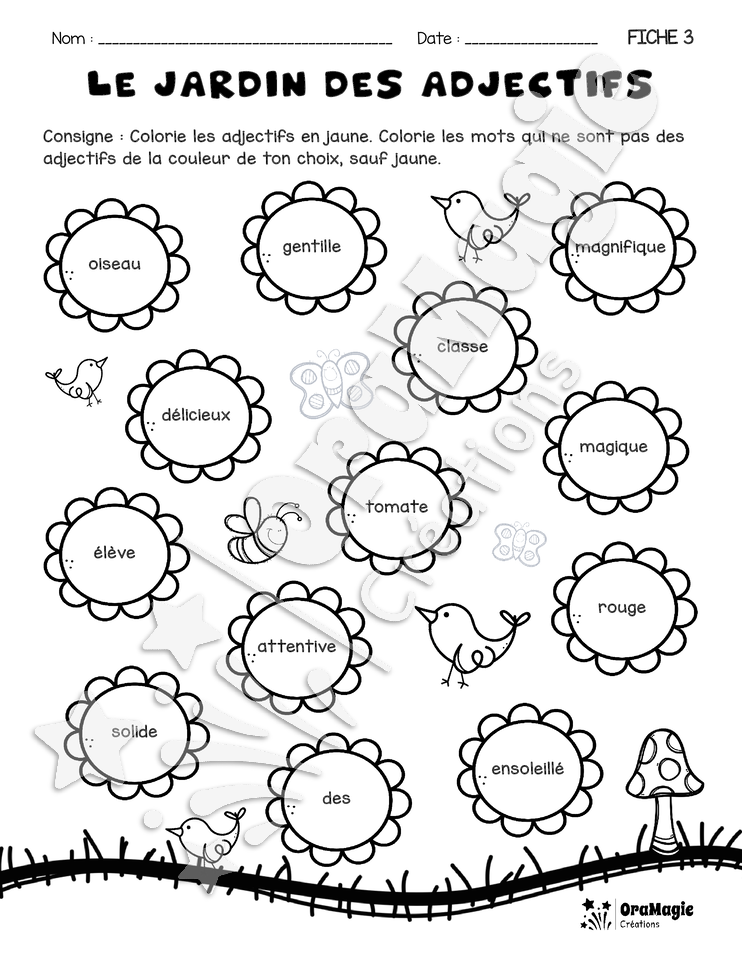 Le jardin des adjectifs - Fiches repro NB avec corrigé