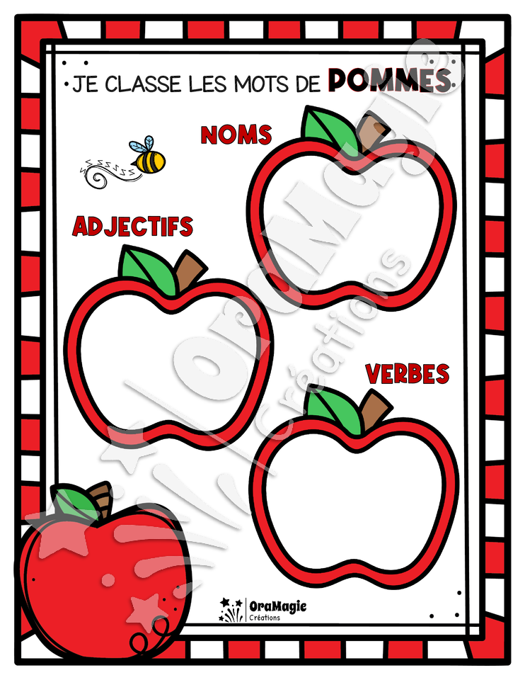 Mots de POMMES à découper et à classer