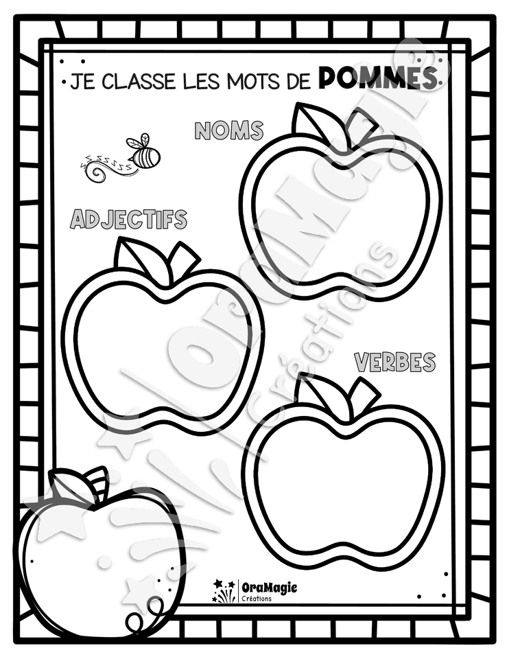Mots de POMMES à découper et à classer