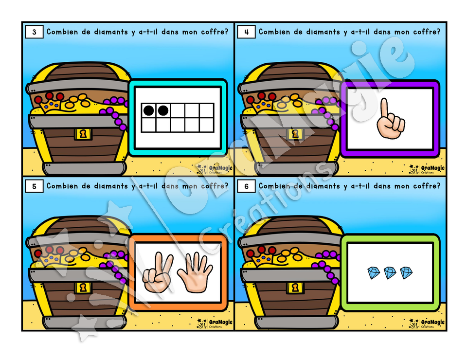 Cartes à tâches - Le trésor - Nombres 1-10