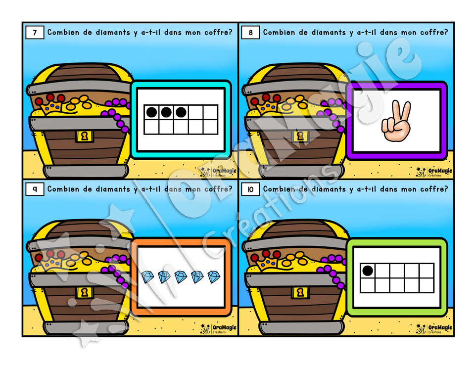 Cartes à tâches - Le trésor - Nombres 1-10