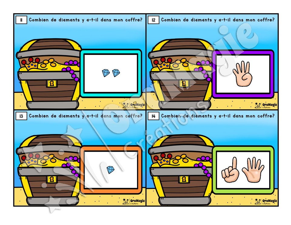 Cartes à tâches - Le trésor - Nombres 1-10
