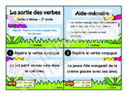 Cartes à tâches - La sortie des verbes  - Repérer le verbe conjugué dans une phrase - 2e année.pdf