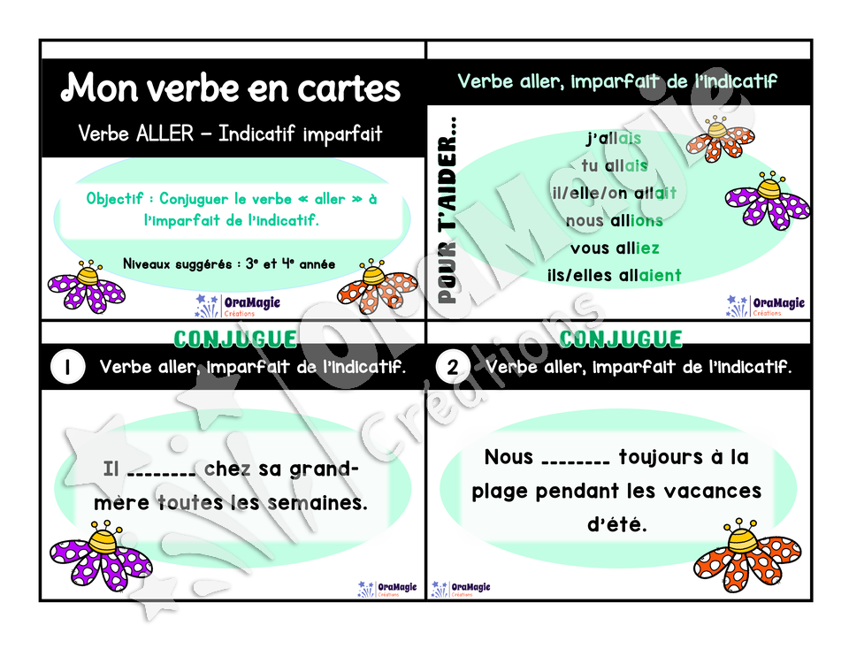 Cartes à tâches - Mon verbe en cartes - Verbe ALLER imparfait de l'indicatif - 3e et 4e année.pdf