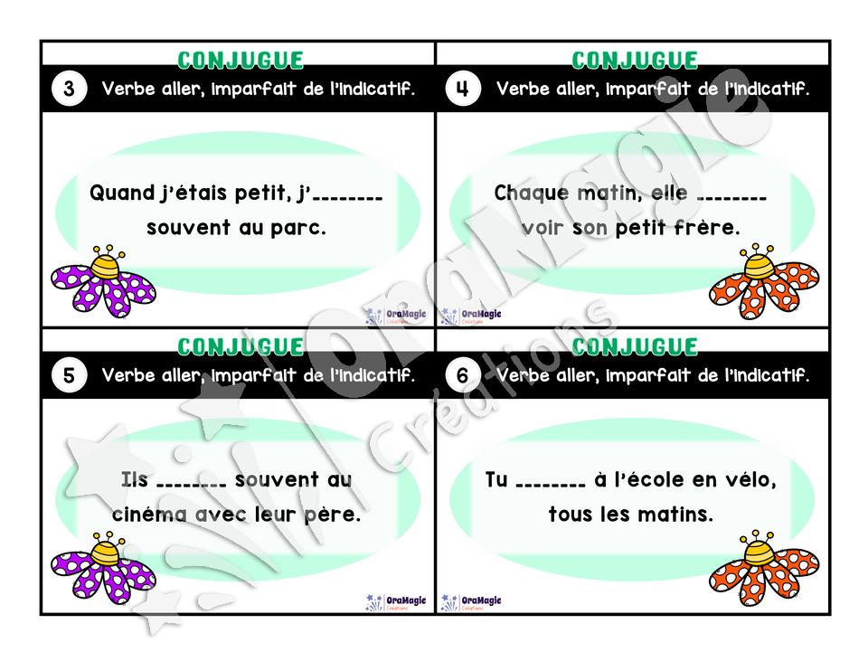 Cartes à tâches - Mon verbe en cartes - Verbe ALLER imparfait de l'indicatif