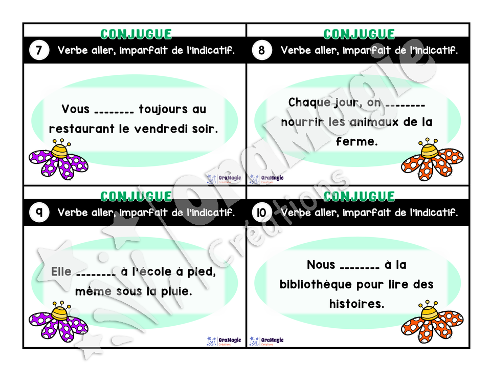 Cartes à tâches - Mon verbe en cartes - Verbe ALLER imparfait de l'indicatif