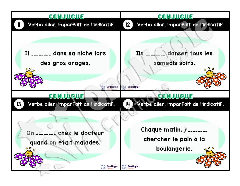 Cartes à tâches - Mon verbe en cartes - Verbe ALLER imparfait de l'indicatif