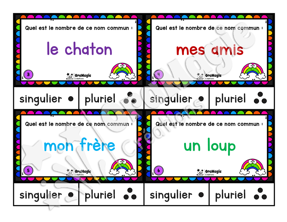 Cartes à tâches - La couleur du nombre - Le nombre des noms communs