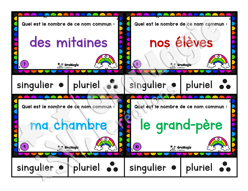 Cartes à tâches - La couleur du nombre - Le nombre des noms communs
